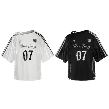 Number Print Off - Shoulder Baseball Style T-Shirt Casual Short Sleeve Top - UrbanNest Co