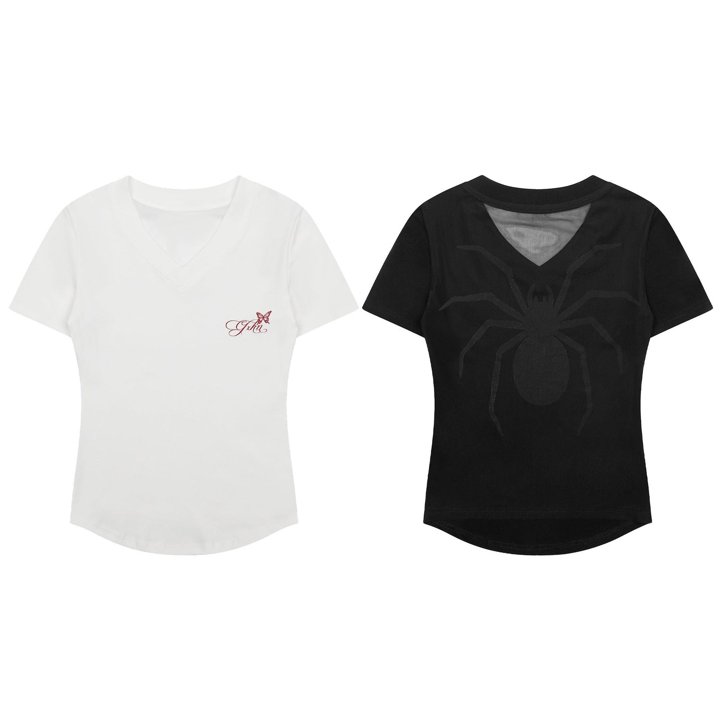 Spider Print V - Neck T-Shirt for Women,Sexy Casual Short Sleeve Top - UrbanNest Co